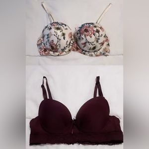 Victoria Secret Floral/Burgundy Push-Up Bra